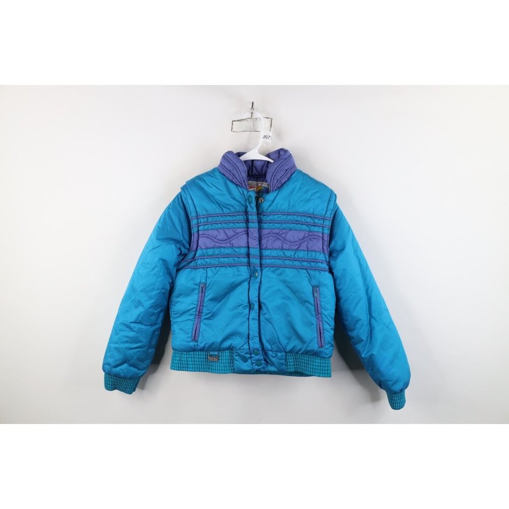 Vintage 70s Speedo Womens Small Zip Off Convertible Puffer Vest Jacket Striped